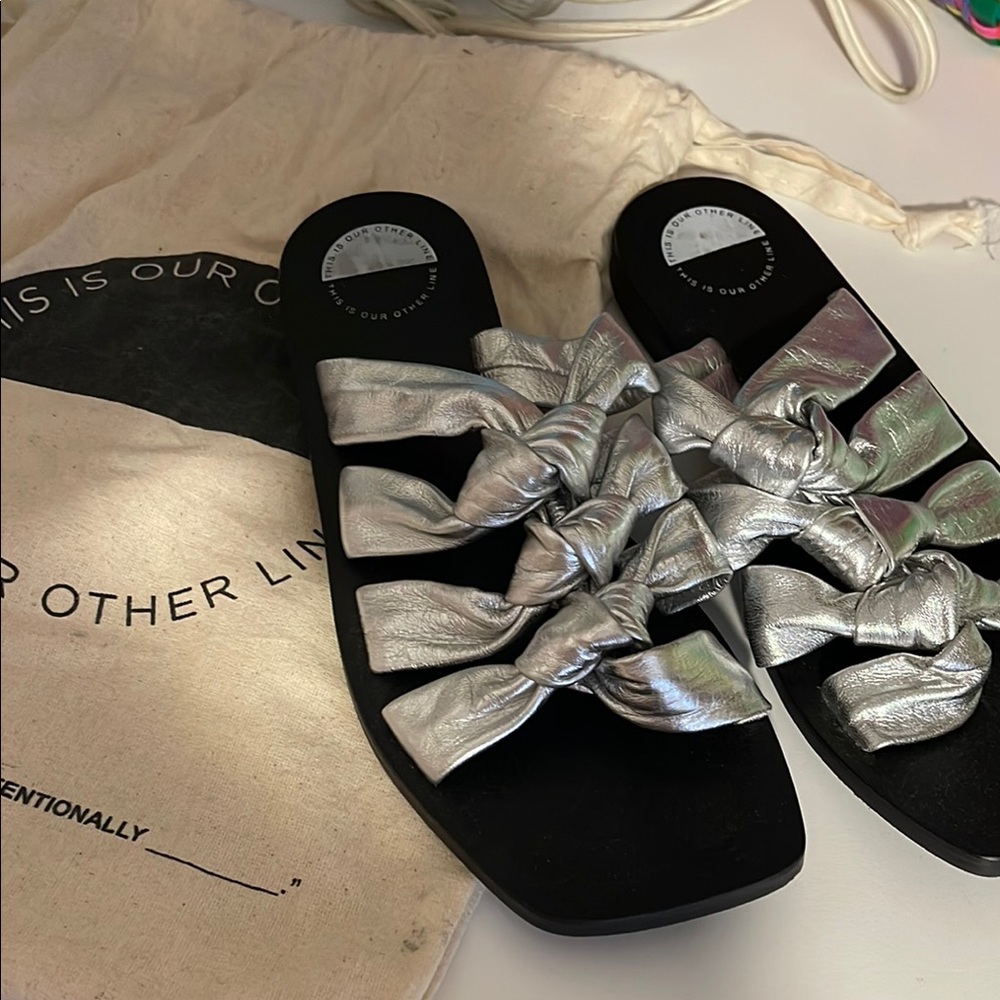 BY FAR Silver and Black Sandals Modern Elegance